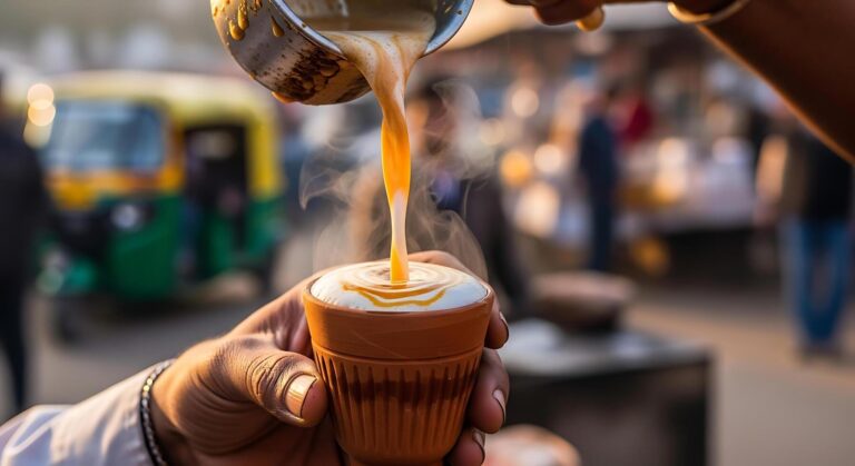 indian-chai-tea-being-poured-into-traditional-clay-cup-street-food-culture-free-photo